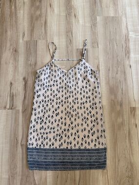 Aqua Sleeveless V-Neck Printed Slip Dress - Cream with Navy Motif